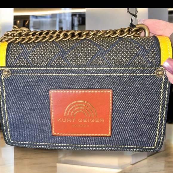 New Kurt Geiger London Shoreditch Denim/Leather Shoulder Bag With Mirror Studded - Picture 9 of 16